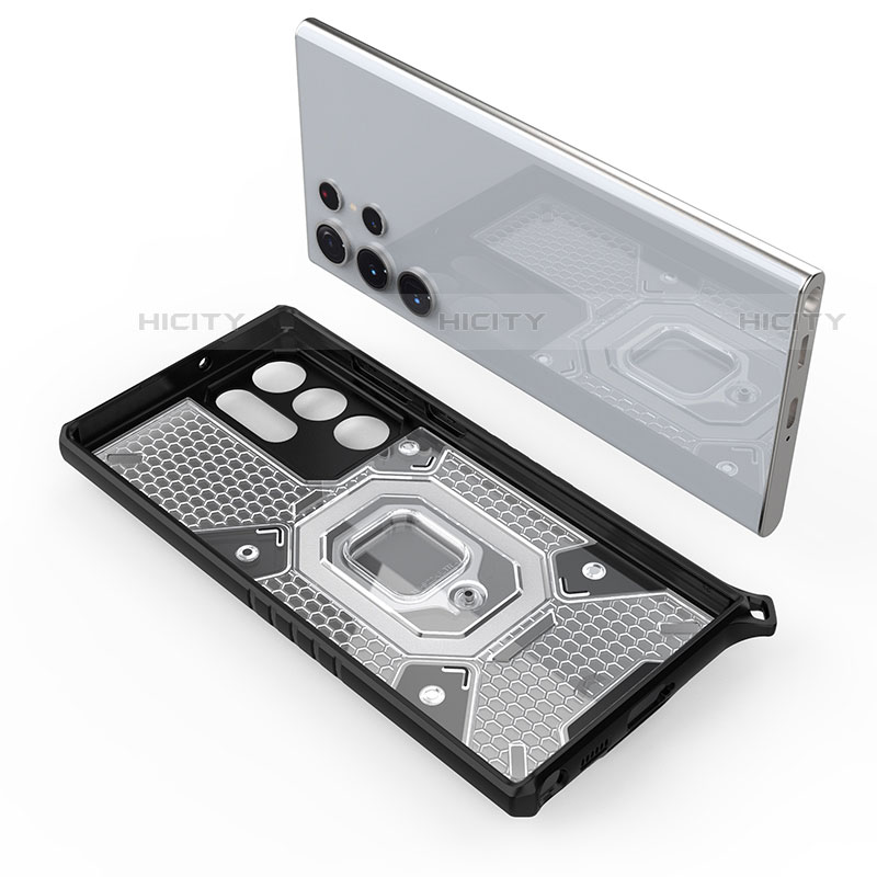 Coque Contour Silicone et Plastique Housse Etui Mat avec Magnetique Support Bague Anneau S03 pour Samsung Galaxy S22 Ultra 5G Plus