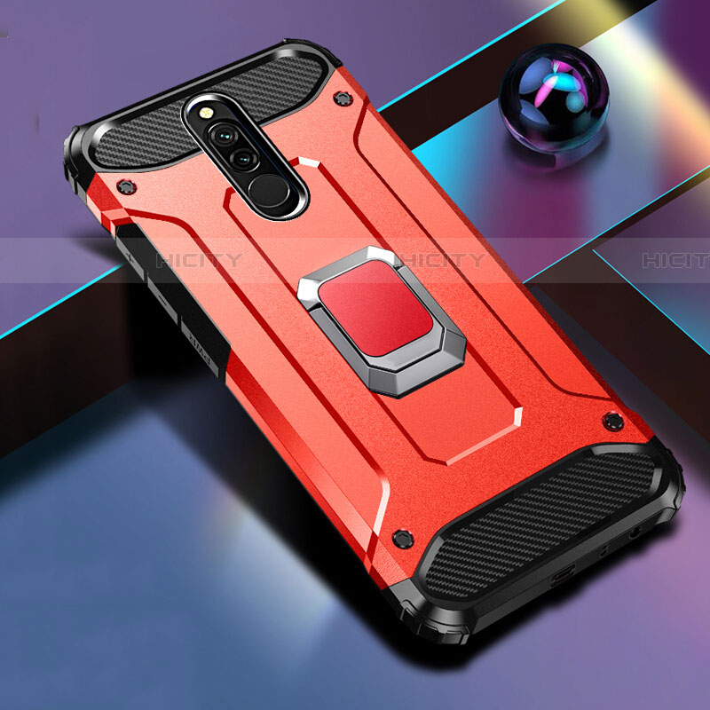 Coque Contour Silicone et Plastique Housse Etui Mat avec Magnetique Support Bague Anneau S03 pour Xiaomi Redmi 8 Rouge Plus