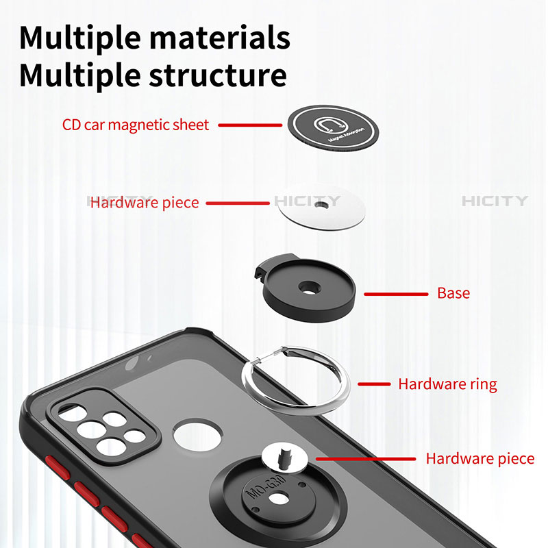 Coque Contour Silicone et Plastique Housse Etui Mat avec Magnetique Support Bague Anneau S04 pour Motorola Moto G10 Plus