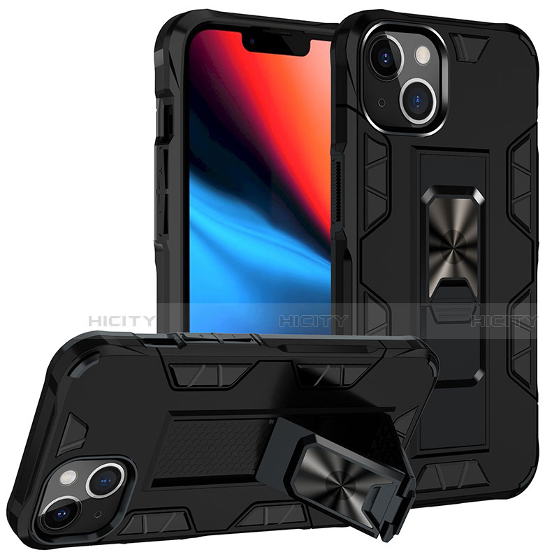 Coque Contour Silicone et Plastique Housse Etui Mat avec Magnetique Support Bague Anneau S07 pour Apple iPhone 14 Plus