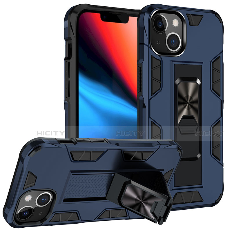 Coque Contour Silicone et Plastique Housse Etui Mat avec Magnetique Support Bague Anneau S07 pour Apple iPhone 14 Plus
