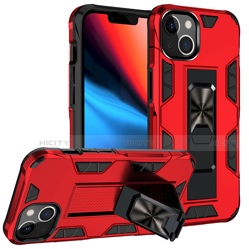 Coque Contour Silicone et Plastique Housse Etui Mat avec Magnetique Support Bague Anneau S07 pour Apple iPhone 14 Plus