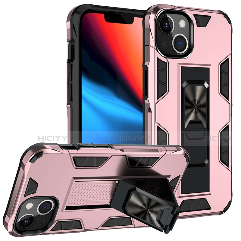 Coque Contour Silicone et Plastique Housse Etui Mat avec Magnetique Support Bague Anneau S07 pour Apple iPhone 14 Plus