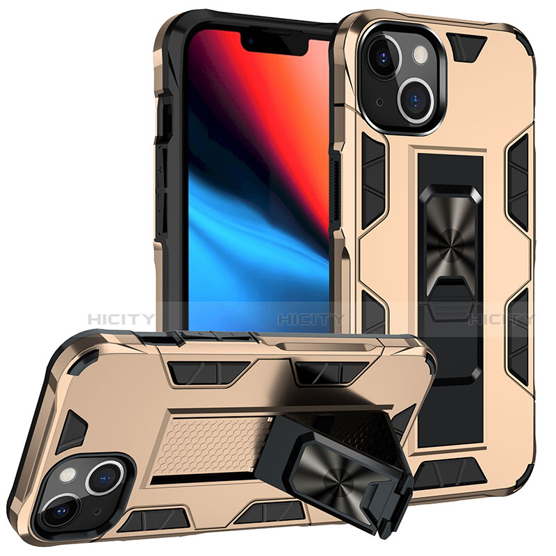 Coque Contour Silicone et Plastique Housse Etui Mat avec Magnetique Support Bague Anneau S07 pour Apple iPhone 14 Plus
