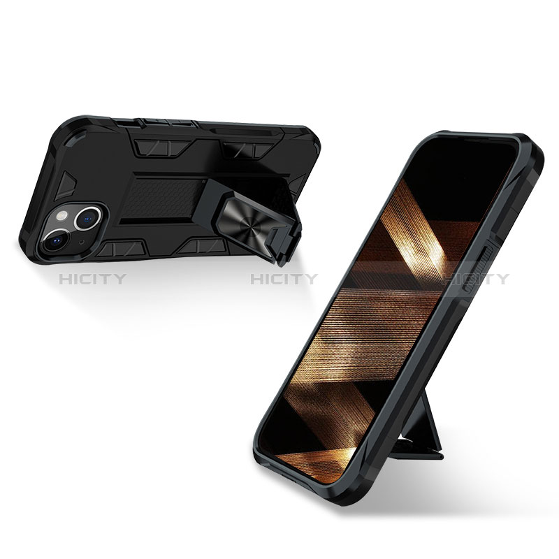 Coque Contour Silicone et Plastique Housse Etui Mat avec Magnetique Support Bague Anneau S07 pour Apple iPhone 15 Plus Plus