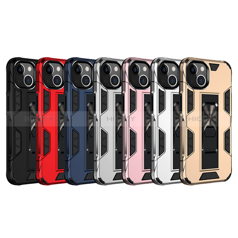 Coque Contour Silicone et Plastique Housse Etui Mat avec Magnetique Support Bague Anneau S07 pour Apple iPhone 15 Plus Plus