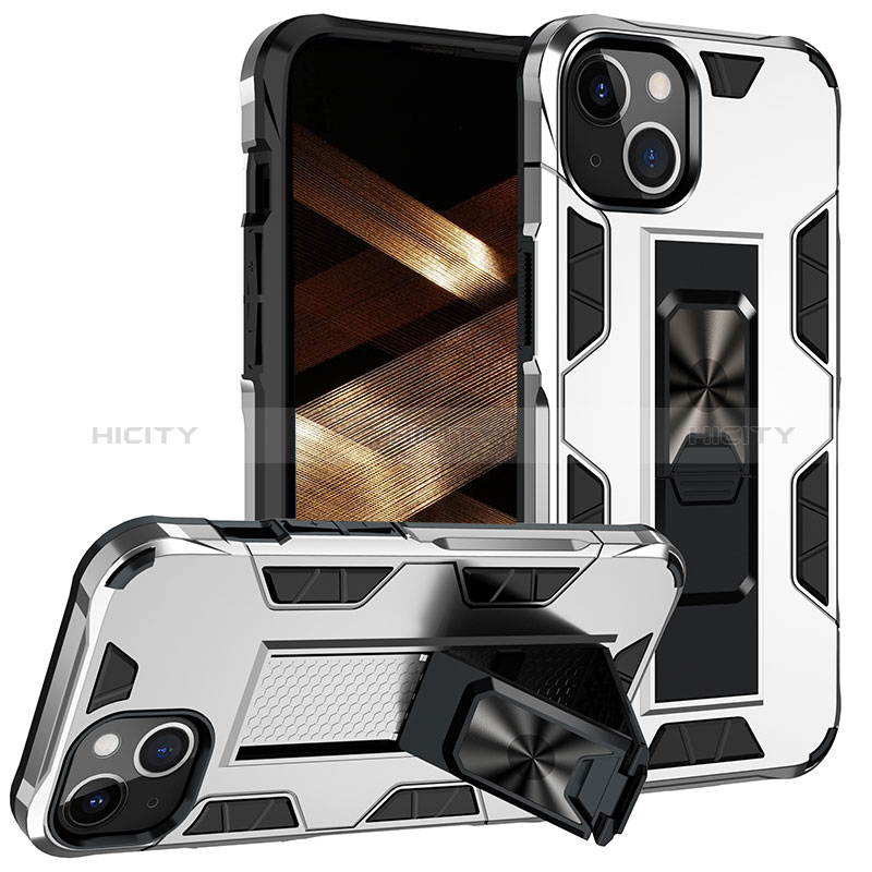 Coque Contour Silicone et Plastique Housse Etui Mat avec Magnetique Support Bague Anneau S07 pour Apple iPhone 15 Plus Plus