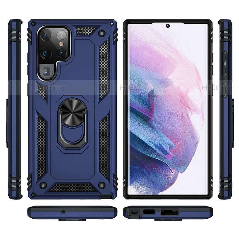 Coque Contour Silicone et Plastique Housse Etui Mat avec Magnetique Support Bague Anneau T02 pour Samsung Galaxy S22 Ultra 5G Plus