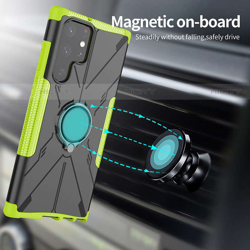 Coque Contour Silicone et Plastique Housse Etui Mat avec Magnetique Support Bague Anneau T08 pour Samsung Galaxy S21 Ultra 5G Plus