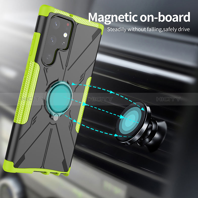 Coque Contour Silicone et Plastique Housse Etui Mat avec Magnetique Support Bague Anneau T08 pour Samsung Galaxy S24 Ultra 5G Plus