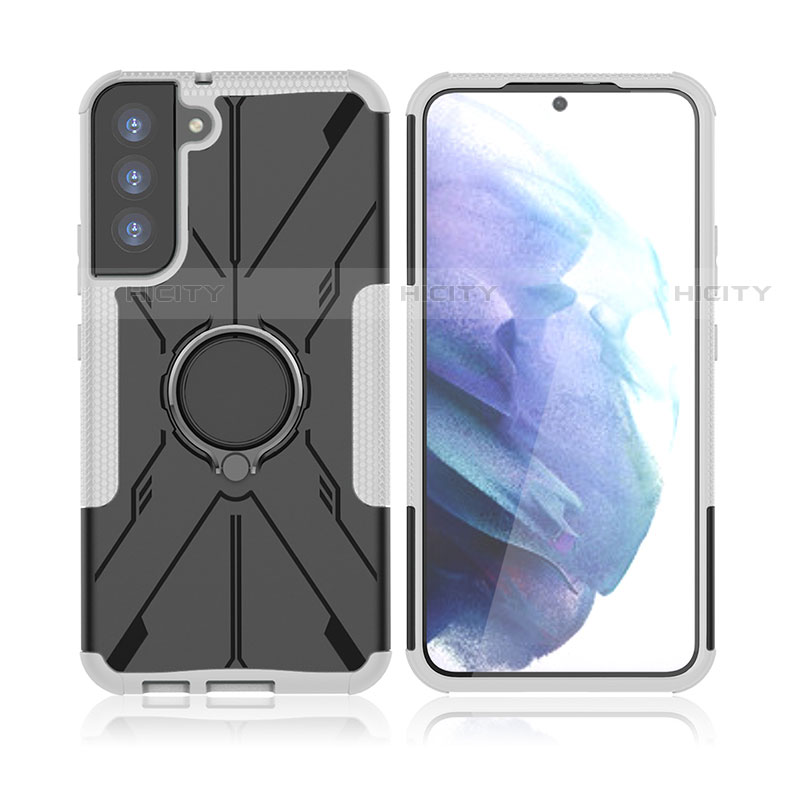 Coque Contour Silicone et Plastique Housse Etui Mat avec Magnetique Support Bague Anneau T09 pour Samsung Galaxy S23 5G Gris Plus