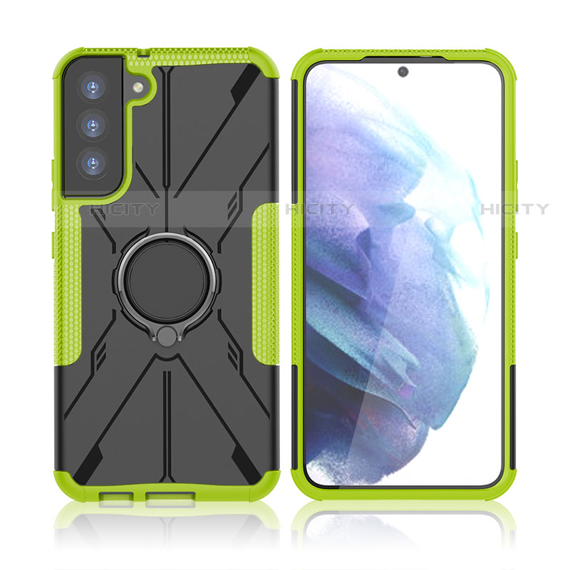 Coque Contour Silicone et Plastique Housse Etui Mat avec Magnetique Support Bague Anneau T09 pour Samsung Galaxy S23 5G Vert Plus