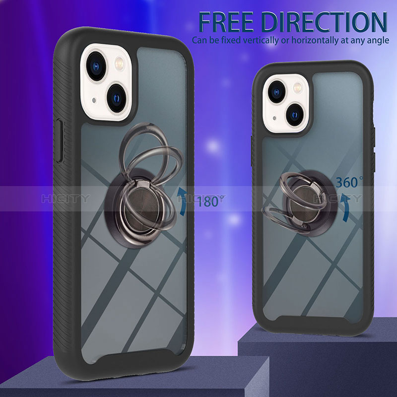 Coque Contour Silicone et Plastique Housse Etui Mat avec Magnetique Support Bague Anneau YB1 pour Apple iPhone 14 Plus