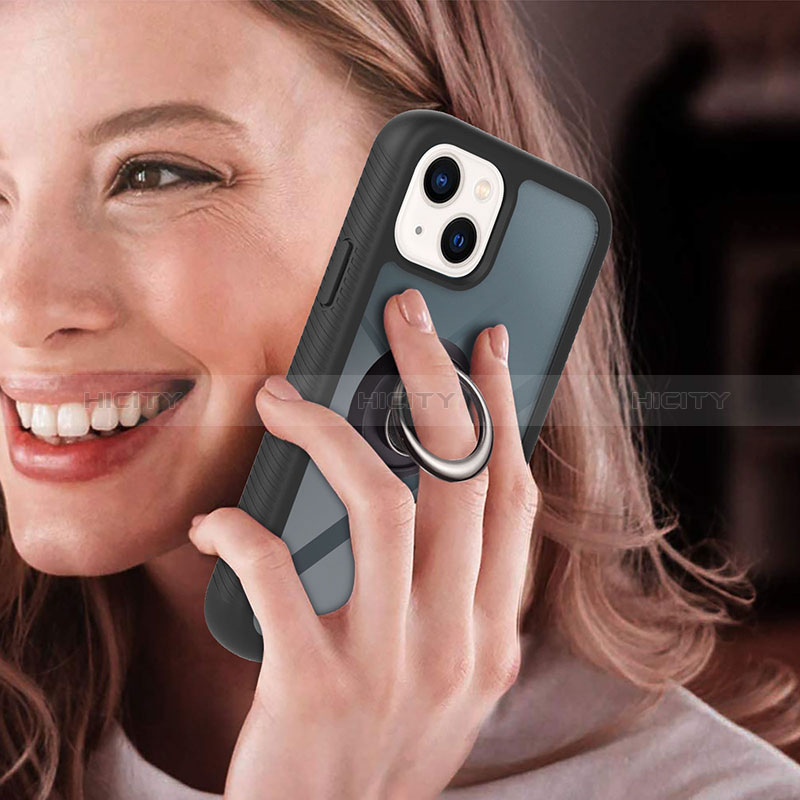 Coque Contour Silicone et Plastique Housse Etui Mat avec Magnetique Support Bague Anneau YB1 pour Apple iPhone 14 Plus
