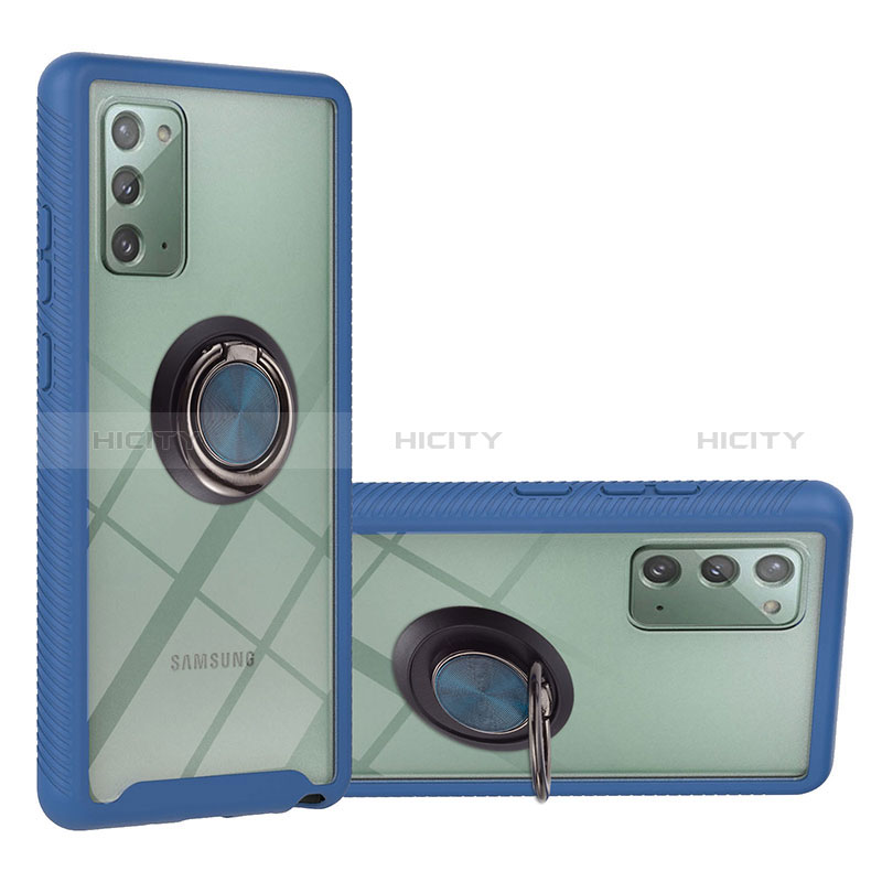 Coque Contour Silicone et Plastique Housse Etui Mat avec Magnetique Support Bague Anneau YB1 pour Samsung Galaxy Note 20 5G Bleu Plus