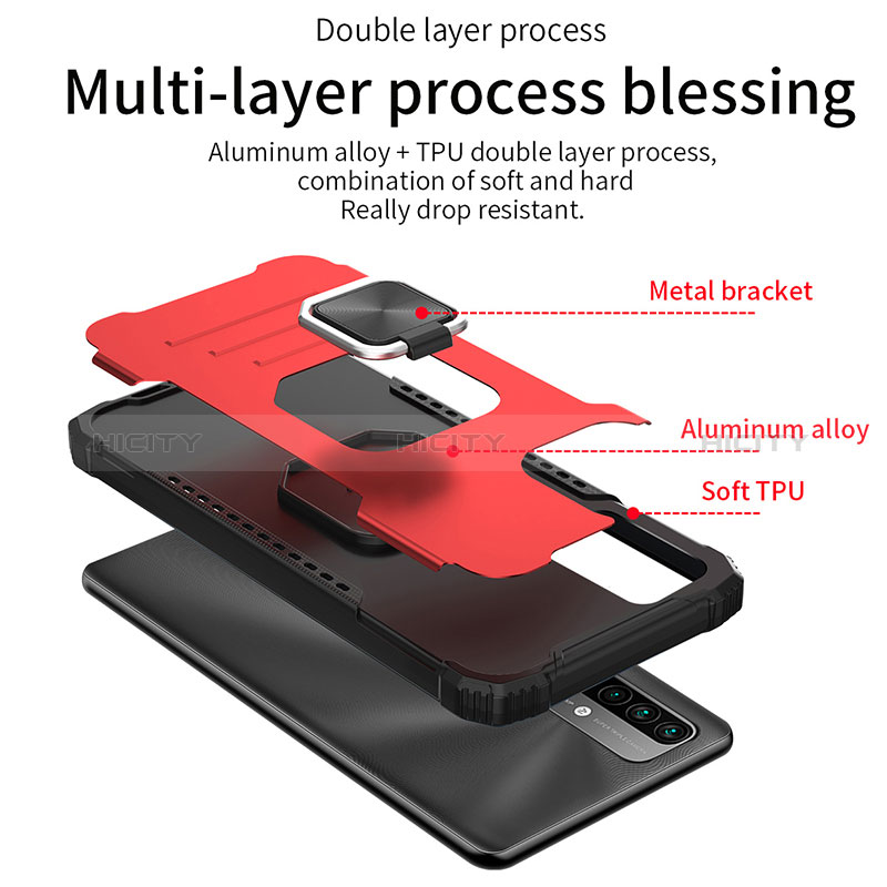 Coque Contour Silicone et Plastique Housse Etui Mat avec Magnetique Support Bague Anneau ZJ2 pour Xiaomi Redmi 9T 4G Plus
