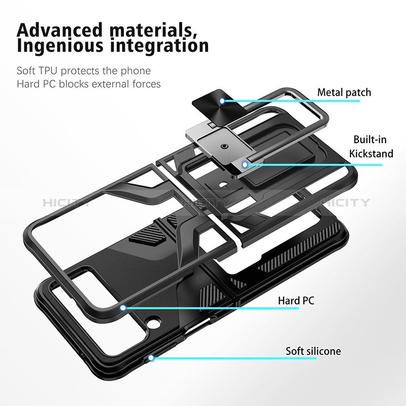 Coque Contour Silicone et Plastique Housse Etui Mat avec Magnetique Support Bague Anneau ZL1 pour Samsung Galaxy Z Flip3 5G Plus