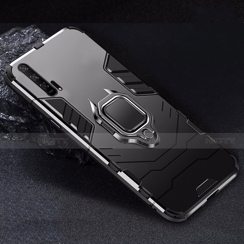 Coque Contour Silicone et Plastique Housse Etui Mat avec Magnetique Support pour Huawei Honor 20 Pro Noir Plus