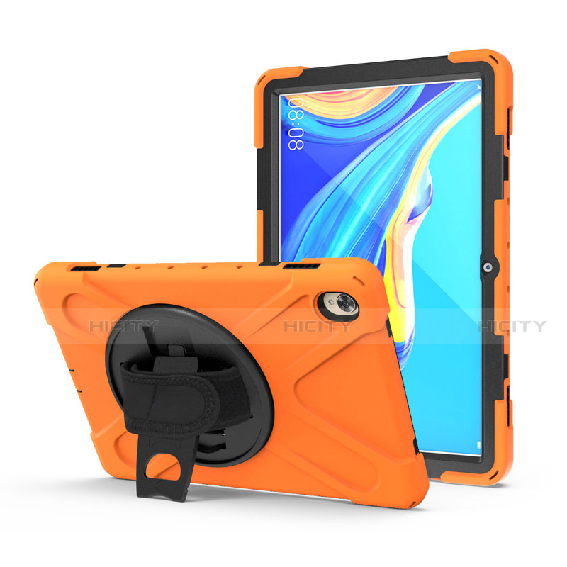 Coque Contour Silicone et Plastique Housse Etui Mat avec Support A01 pour Huawei MediaPad M6 10.8 Orange Plus