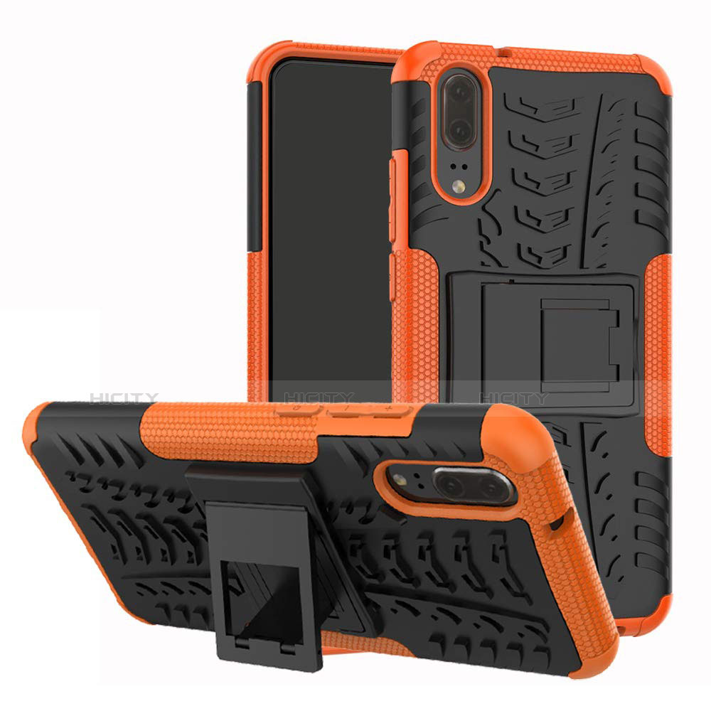 Coque Contour Silicone et Plastique Housse Etui Mat avec Support A01 pour Huawei P20 Orange Plus