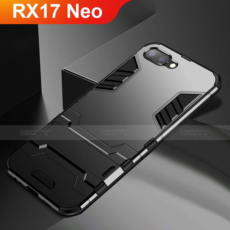 Coque Contour Silicone et Plastique Housse Etui Mat avec Support A01 pour Oppo RX17 Neo Noir Plus
