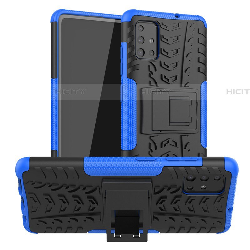 Coque Contour Silicone et Plastique Housse Etui Mat avec Support A01 pour Samsung Galaxy A51 5G Bleu Plus