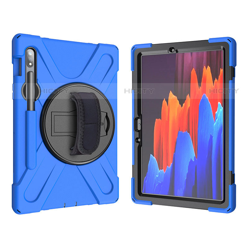 Coque Contour Silicone et Plastique Housse Etui Mat avec Support A01 pour Samsung Galaxy Tab S7 11 Wi-Fi SM-T870 Bleu Plus