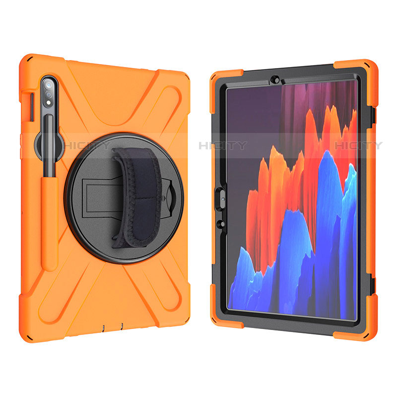 Coque Contour Silicone et Plastique Housse Etui Mat avec Support A01 pour Samsung Galaxy Tab S7 11 Wi-Fi SM-T870 Orange Plus