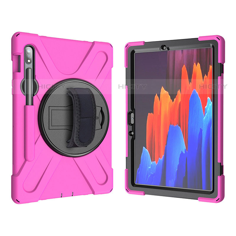 Coque Contour Silicone et Plastique Housse Etui Mat avec Support A01 pour Samsung Galaxy Tab S7 11 Wi-Fi SM-T870 Rose Rouge Plus