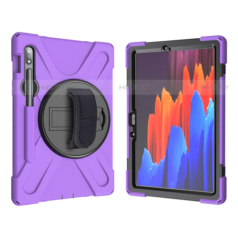 Coque Contour Silicone et Plastique Housse Etui Mat avec Support A01 pour Samsung Galaxy Tab S7 11 Wi-Fi SM-T870 Violet Plus