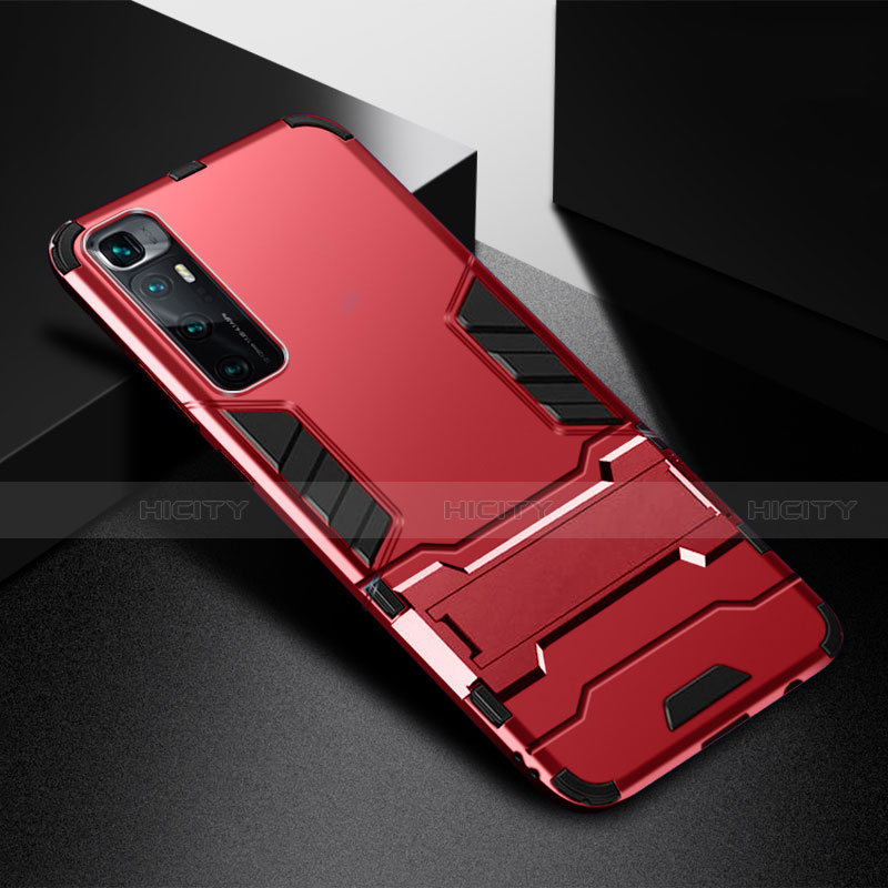 Coque Contour Silicone et Plastique Housse Etui Mat avec Support A01 pour Xiaomi Mi 10 Ultra Rouge Plus