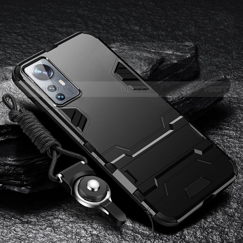Coque Contour Silicone et Plastique Housse Etui Mat avec Support A01 pour Xiaomi Mi 12X 5G Noir Plus