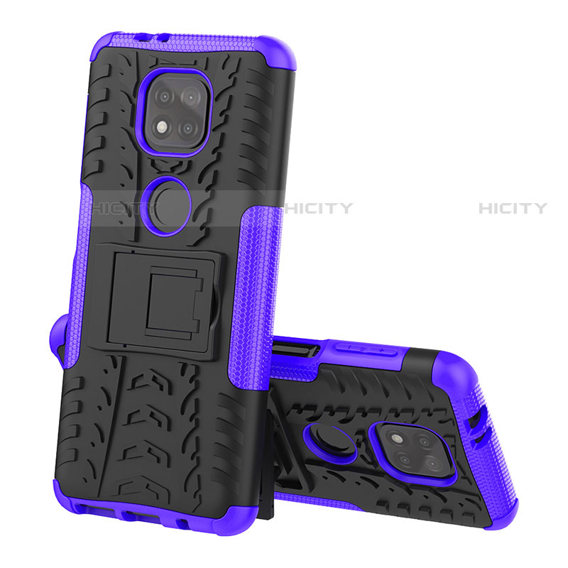 Coque Contour Silicone et Plastique Housse Etui Mat avec Support A02 pour Motorola Moto G Power (2021) Violet Plus