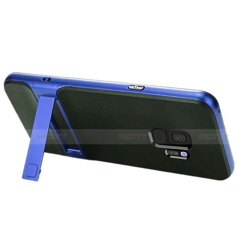Coque Contour Silicone et Plastique Housse Etui Mat avec Support A02 pour Samsung Galaxy S9 Bleu Plus