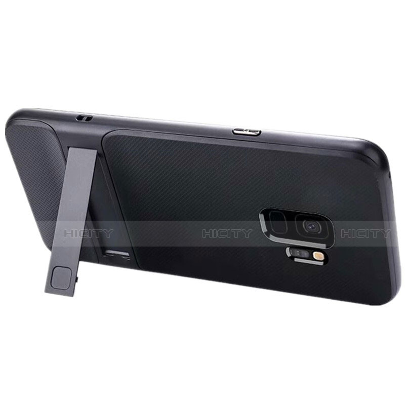 Coque Contour Silicone et Plastique Housse Etui Mat avec Support A02 pour Samsung Galaxy S9 Noir Plus