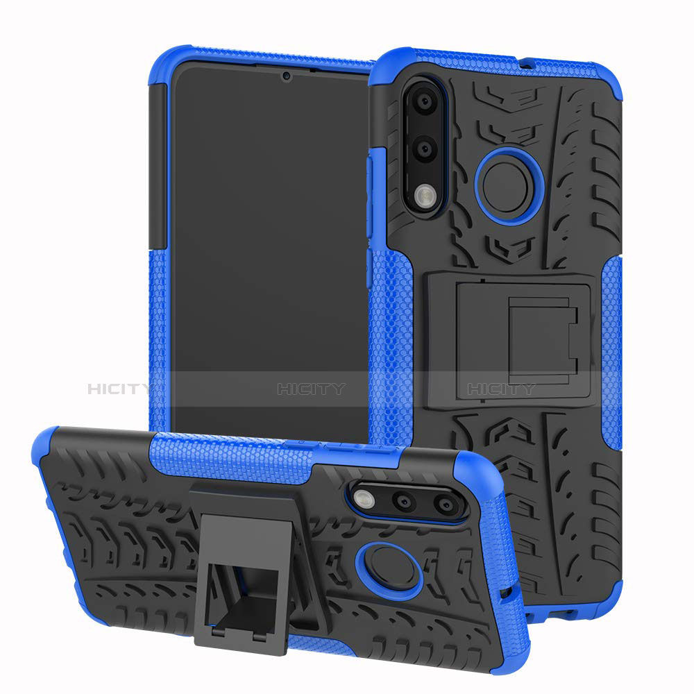 Coque Contour Silicone et Plastique Housse Etui Mat avec Support A04 pour Huawei P30 Lite New Edition Bleu Plus
