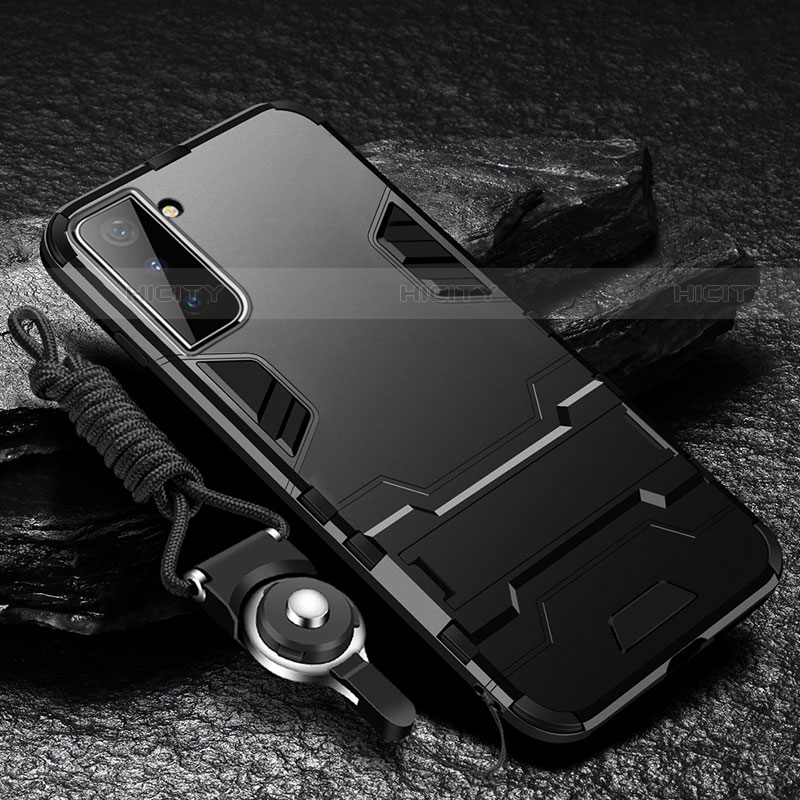 Coque Contour Silicone et Plastique Housse Etui Mat avec Support A05 pour Samsung Galaxy S21 Plus 5G Noir Plus
