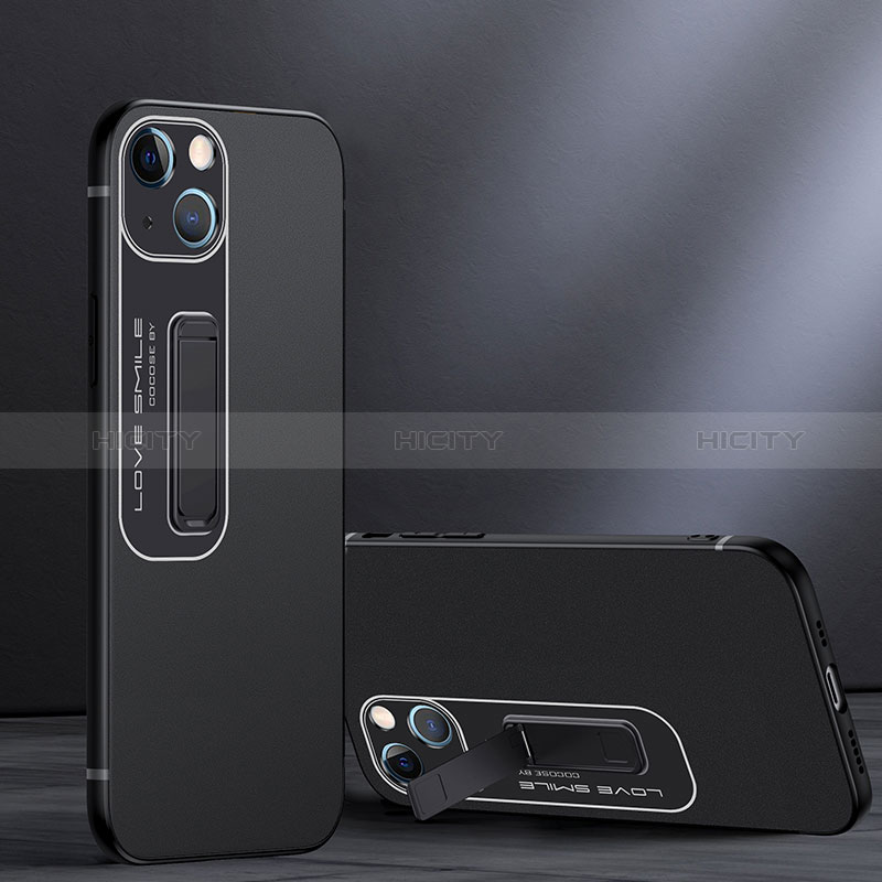 Coque Contour Silicone et Plastique Housse Etui Mat avec Support A08 pour Apple iPhone 15 Plus Plus