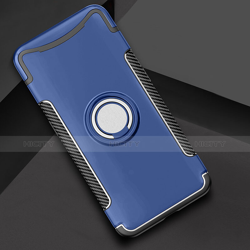 Coque Contour Silicone et Plastique Housse Etui Mat avec Support Bague Anneau pour Oppo Find X Super Flash Edition Bleu Plus