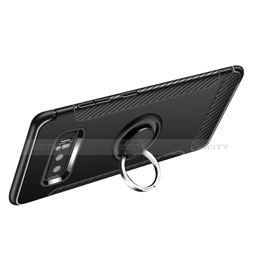 Coque Contour Silicone et Plastique Housse Etui Mat avec Support Bague Anneau pour Samsung Galaxy Note 8 Plus