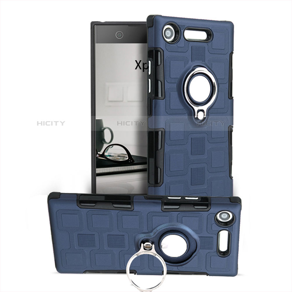 Coque Contour Silicone et Plastique Housse Etui Mat avec Support Bague Anneau pour Sony Xperia XZ1 Compact Plus