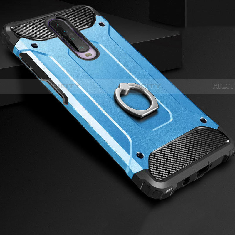 Coque Contour Silicone et Plastique Housse Etui Mat avec Support Bague Anneau pour Xiaomi Redmi K30 5G Bleu Ciel Plus