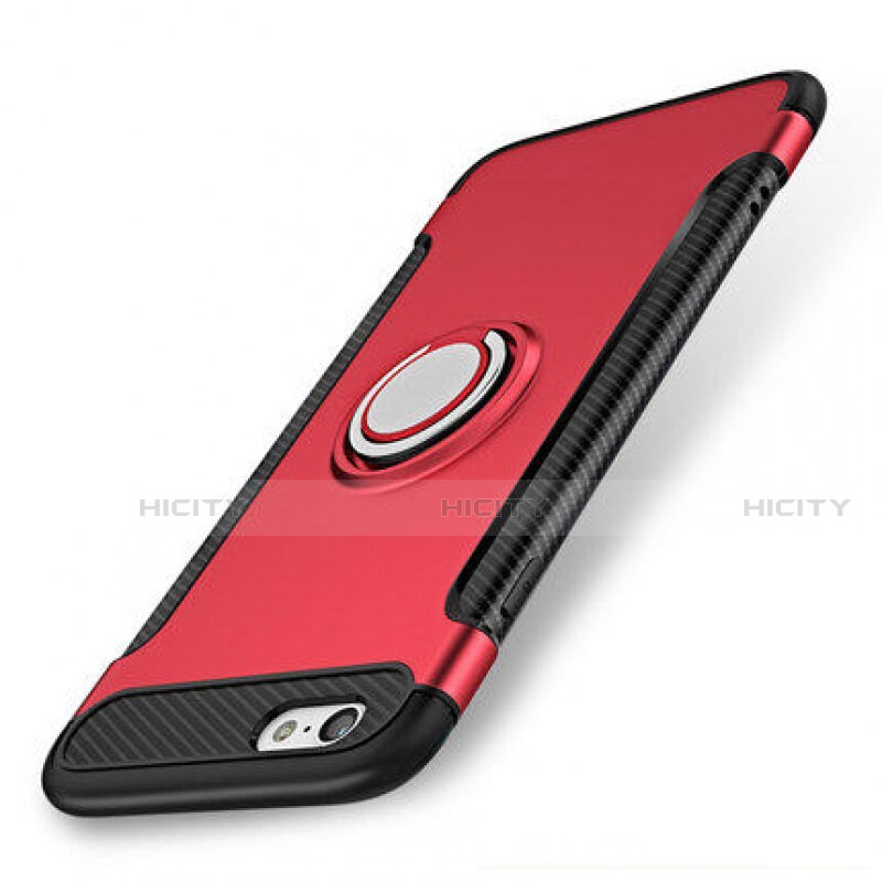 Coque Contour Silicone et Plastique Housse Etui Mat avec Support Bague Anneau S01 pour Apple iPhone SE3 (2022) Rouge Plus
