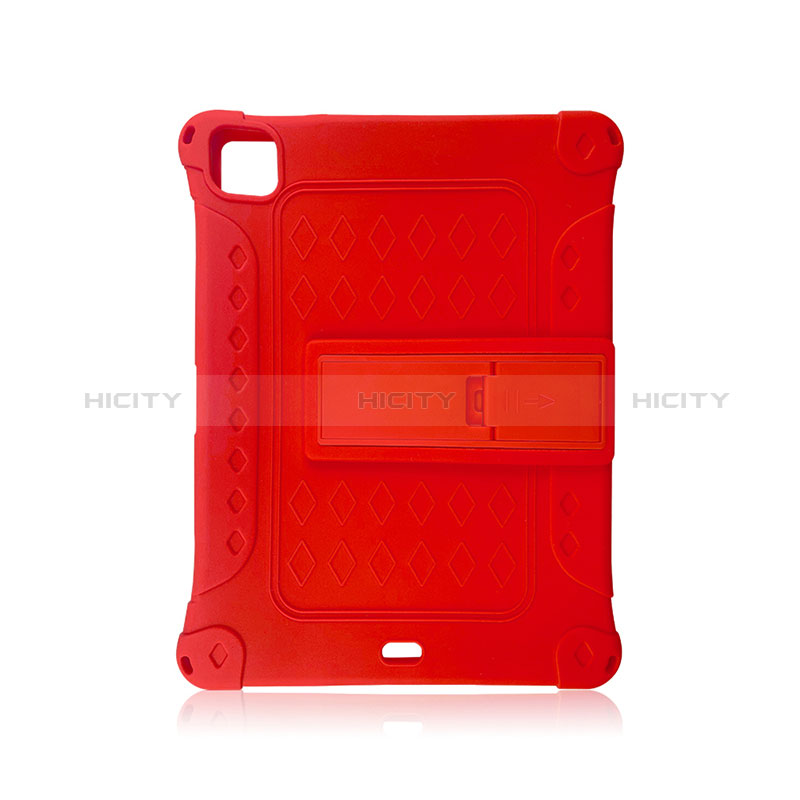Coque Contour Silicone et Plastique Housse Etui Mat avec Support H01 pour Apple iPad Pro 11 (2020) Rouge Plus