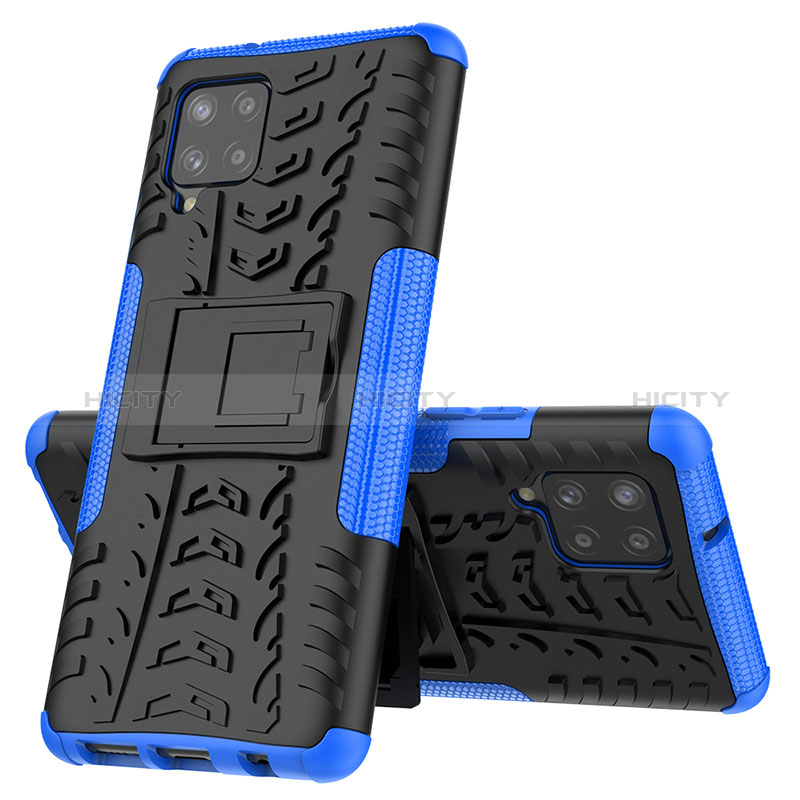 Coque Contour Silicone et Plastique Housse Etui Mat avec Support J01X pour Samsung Galaxy A42 5G Bleu Plus