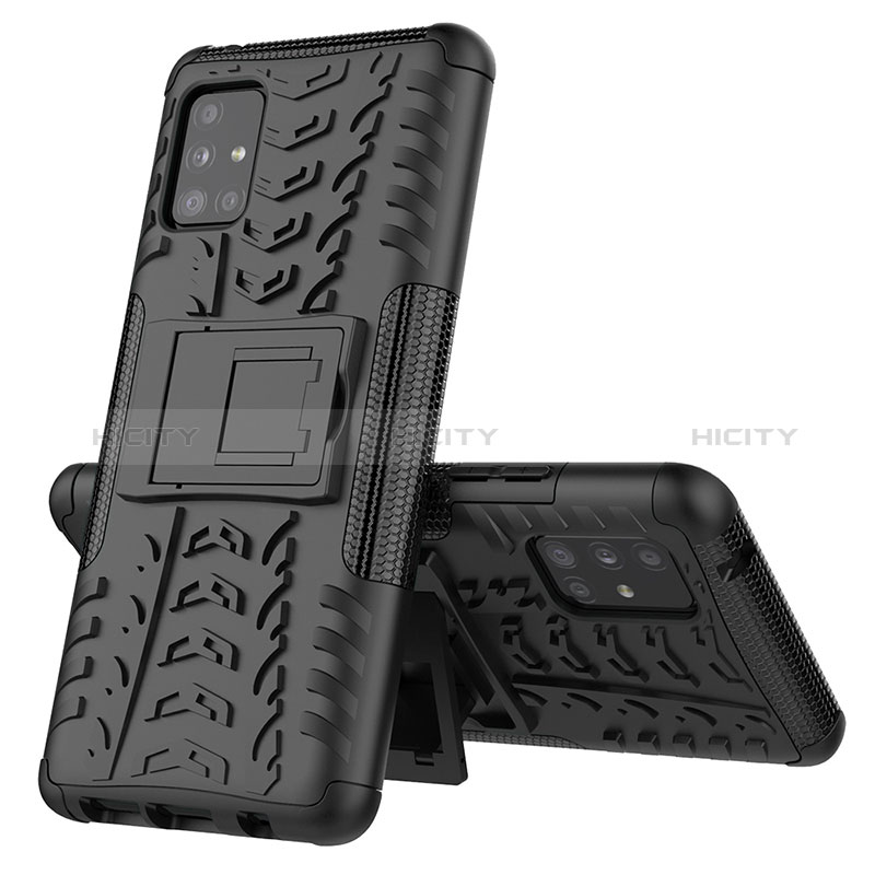 Coque Contour Silicone et Plastique Housse Etui Mat avec Support J01X pour Samsung Galaxy A51 4G Noir Plus