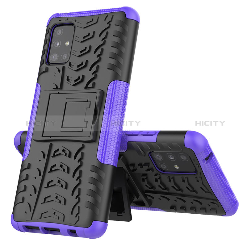 Coque Contour Silicone et Plastique Housse Etui Mat avec Support J01X pour Samsung Galaxy A51 4G Violet Plus
