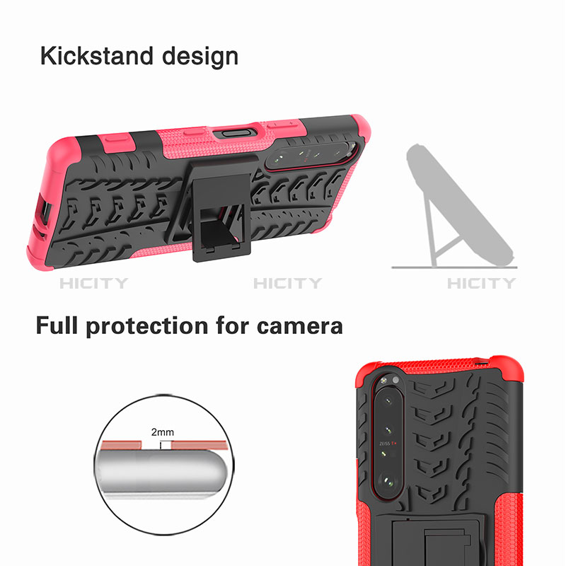 Coque Contour Silicone et Plastique Housse Etui Mat avec Support JX1 pour Sony Xperia 1 III Plus