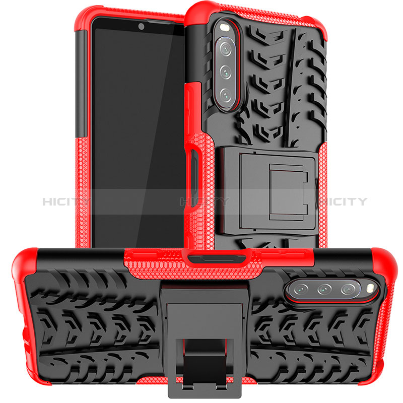Coque Contour Silicone et Plastique Housse Etui Mat avec Support JX1 pour Sony Xperia 10 III Lite Rouge Plus