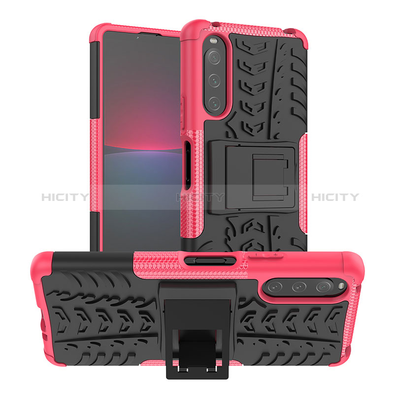 Coque Contour Silicone et Plastique Housse Etui Mat avec Support JX1 pour Sony Xperia 10 V Rose Rouge Plus